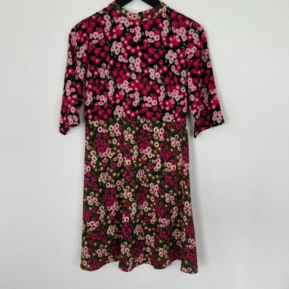 ASOS sz4 Boho Twiggy festival floral garden dress high neck 3/4 sleeve